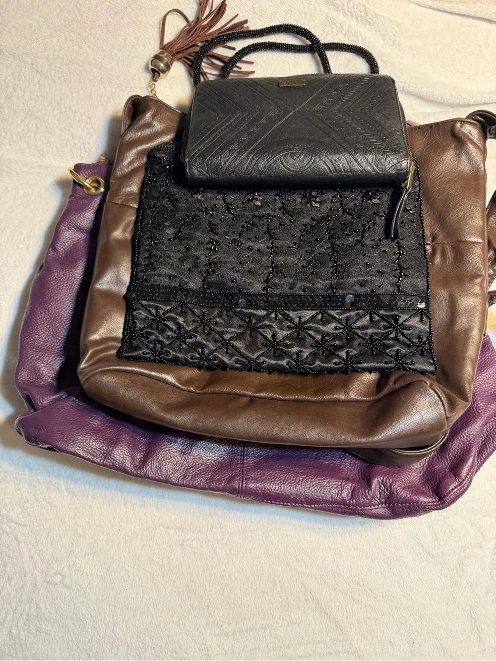 Deep Purple Pebbled Leather Shoulder Bag with Gold Hardware Lot of bags